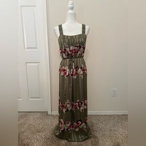 Banana Republic Lucia Floral Olive Green Maxi Dress Sz 4 Autumn Wedding Feminine